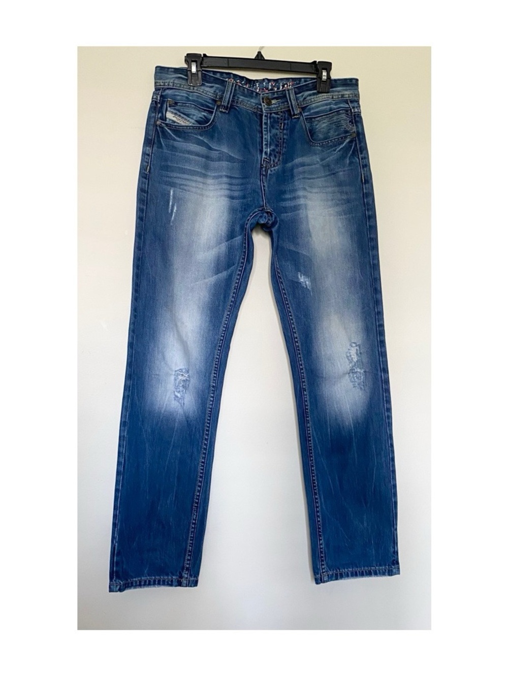 Diesel Industry Jeans Mens W32 Made in Italy Skull Leather Patch Distressed Y2K